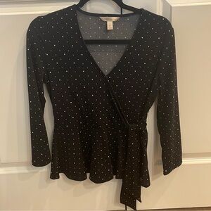 Banana Republic Black Wrap Blouse with White Dots